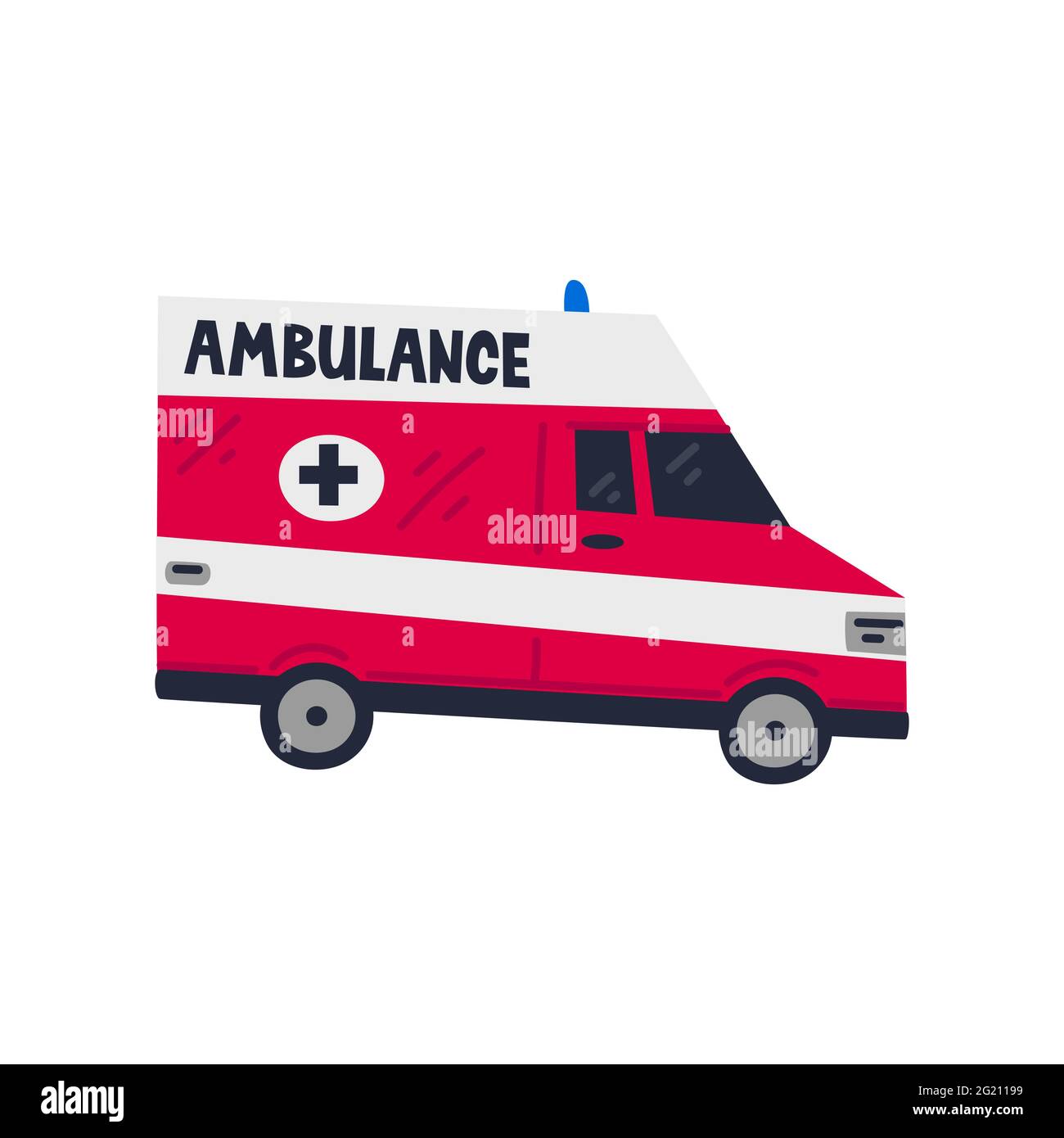 Ambulance car. Emergency Help service. Side view of Red emergency car on white background