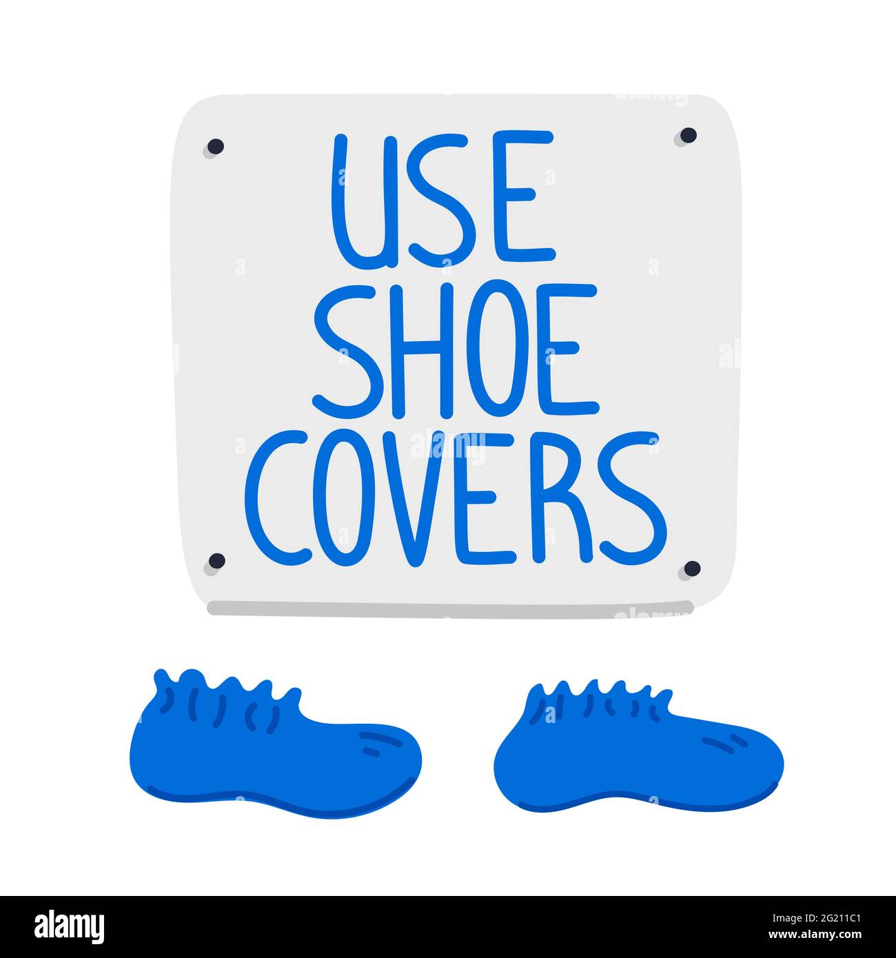 Shoe covers sign. Blue Shoe covers and wall sign on white background. Hospital equipment. Simple flat style vector illustration Stock Vector