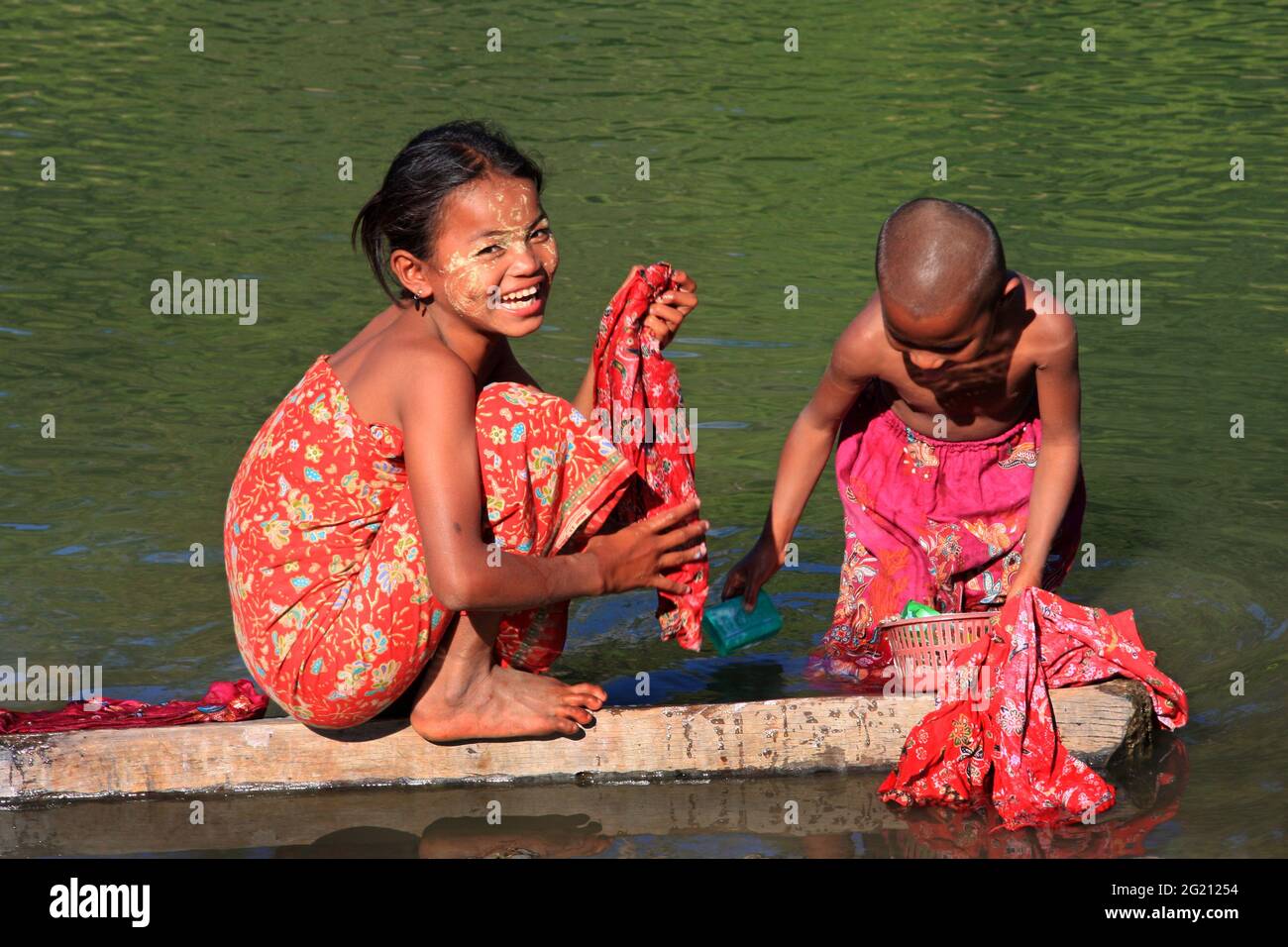 Little Girls From Ethnic Community Bathing In Sangu River. Thanchi In 