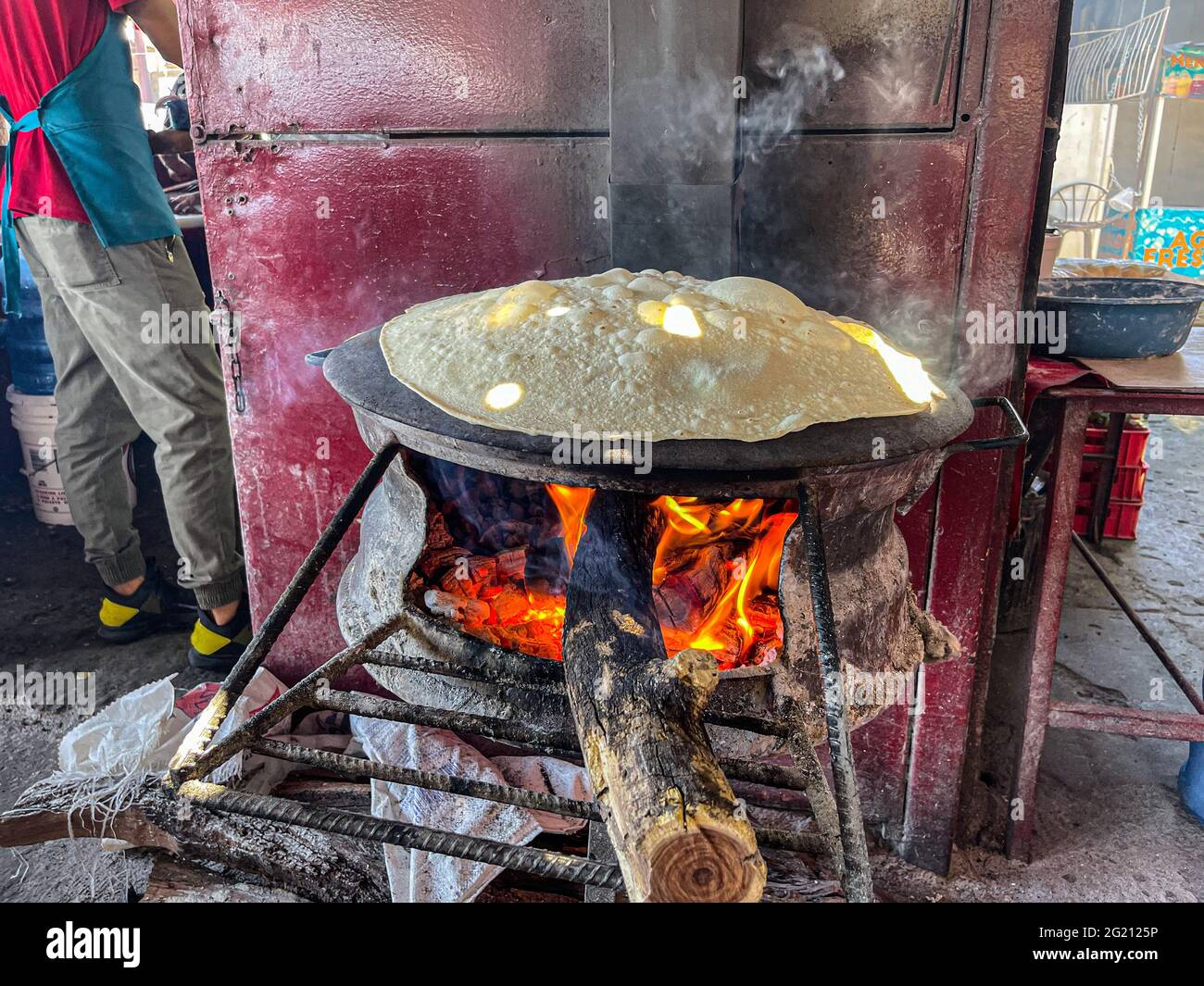 Handmade Tortillas Cooking on the Comal in Guatemala Stock Photo