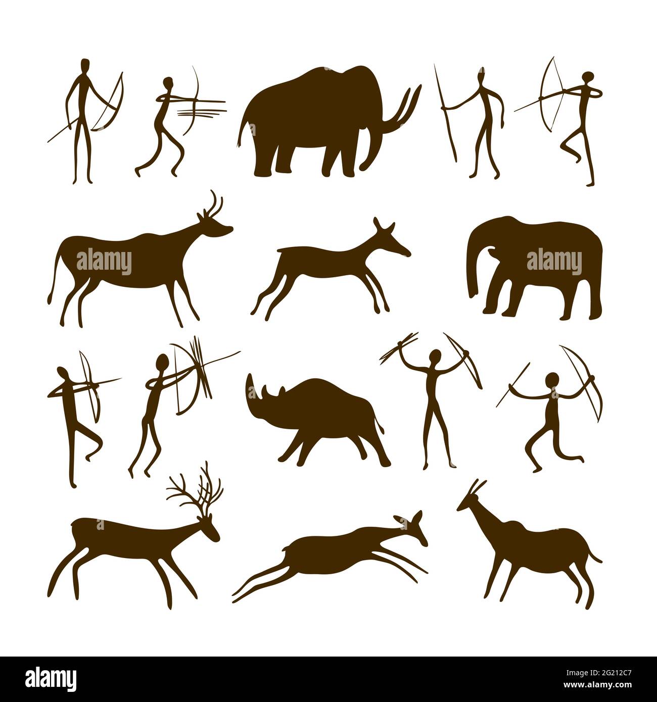 Cave Paintings Ancient Hand Painted Petroglyphs Various Animals And   Cave Paintings Ancient Hand Painted Petroglyphs Various Animals And Hunters In A Primitive Tribal Style Vector Illustration 2G212C7 