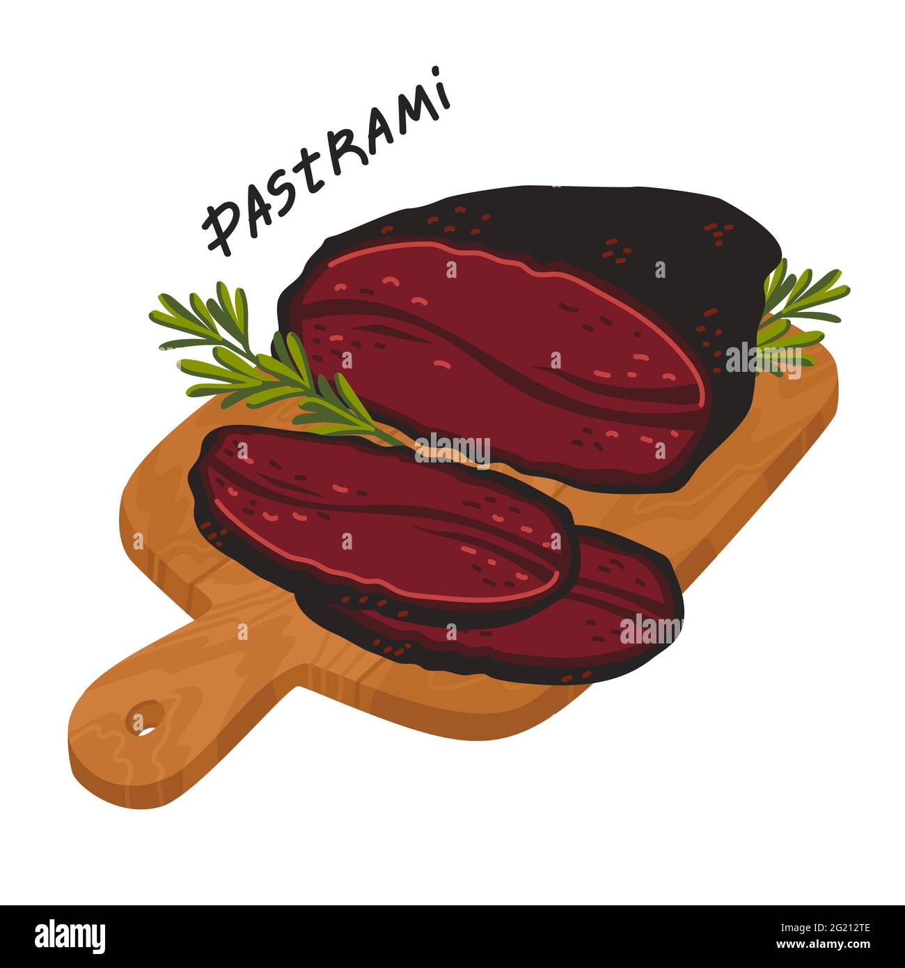 Pastrami. Meat delicatessen on a wooden cutting board. Slices of