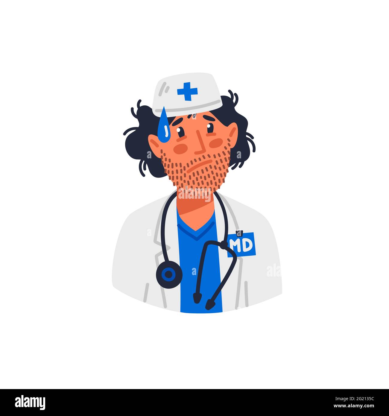 Doctor avatar. portrait of Tired doctor in medical gown with Stubble on face. Medical team in conditions of coronavirus pandemic, covd-19 quarantine. Stock Vector
