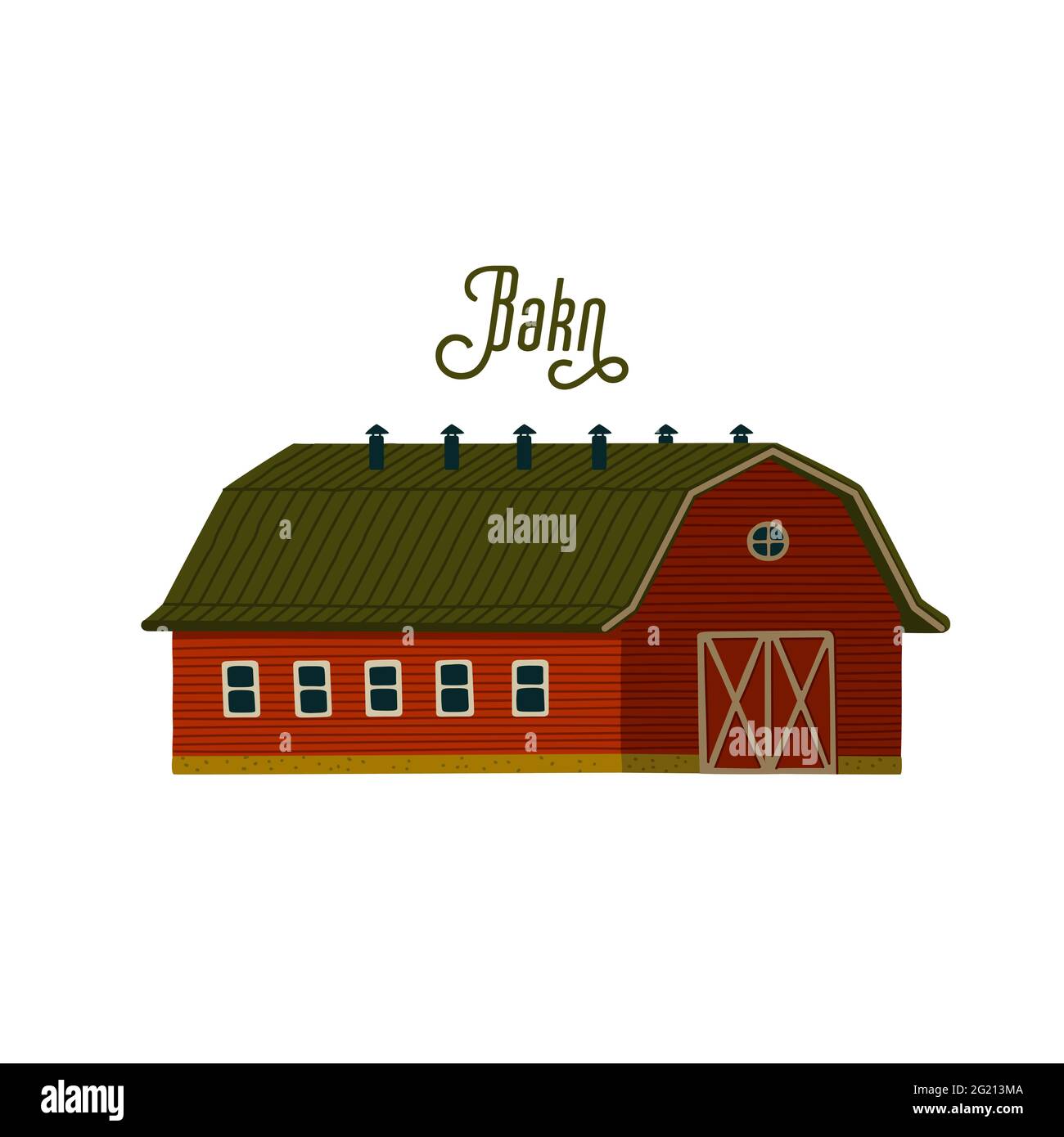 Red barn. Wooden Barn house or stable in rustic retro style. Vector illustration in flat cartoon style on white background Stock Vector
