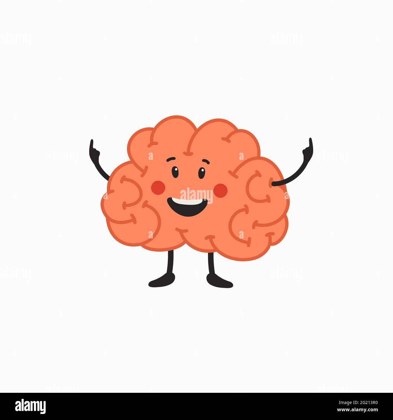 Happy Brain character. Human brain with cute face icon on white background.  Vector illustration in flat cartoon style on white background Stock Vector  Image & Art - Alamy