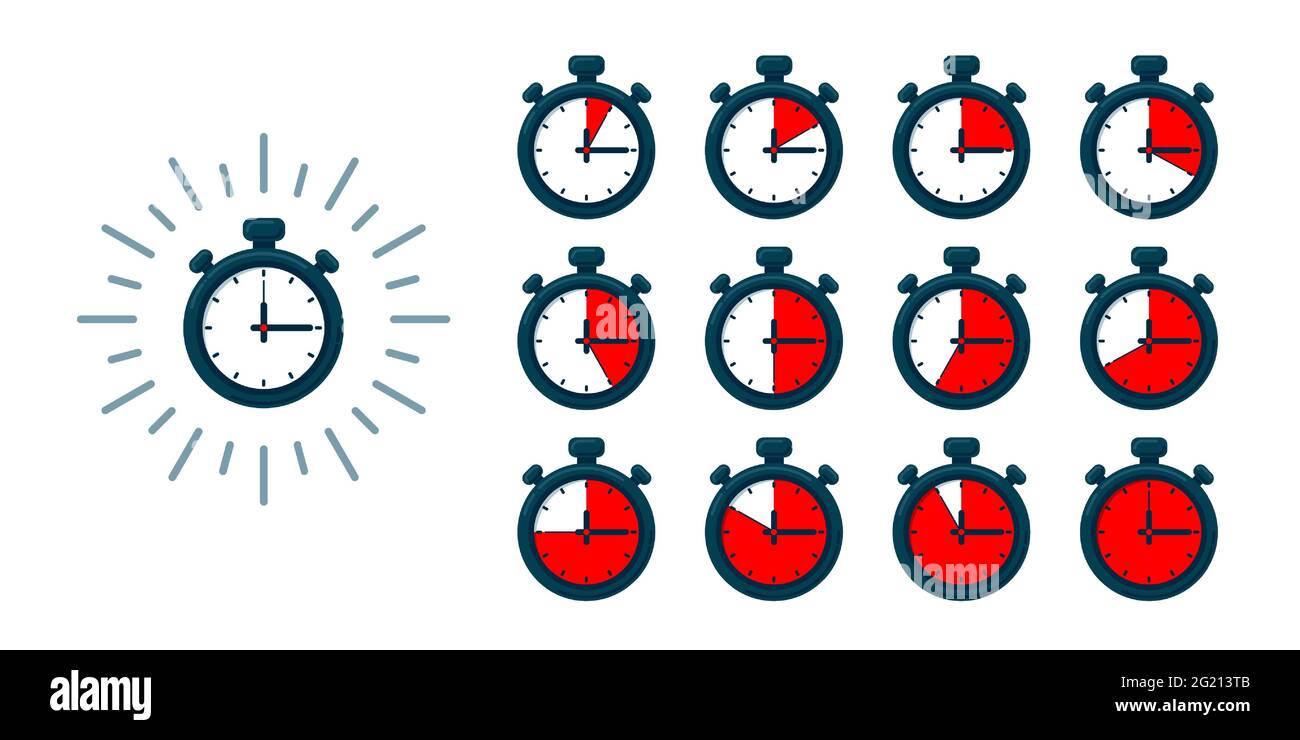 Timer icons set. Vector stopwatch illustration clocks at different