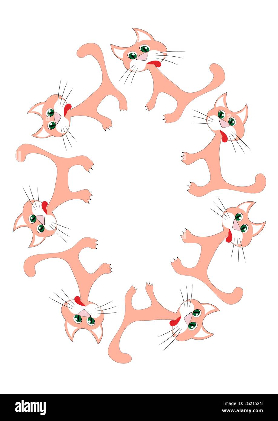 Frames of stylized cats on a white sheet of A4 format, surreal, graphics. Designing notebook covers, mobile apps, websites, design elements Stock Photo