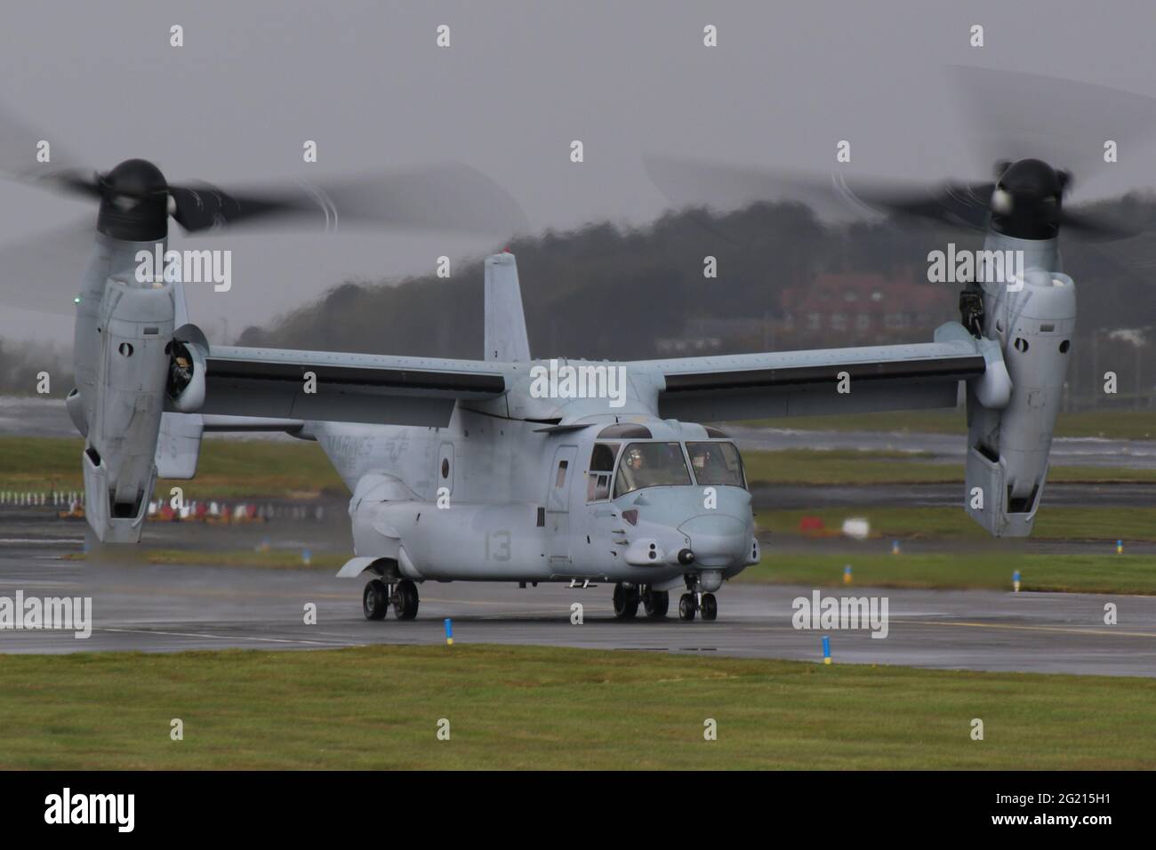 168666, a Bell Boeing MV-22B Osprey operated by the United States Marine Corps, departing from Prestwick International Airport in Ayrshire, Scotland. Stock Photo