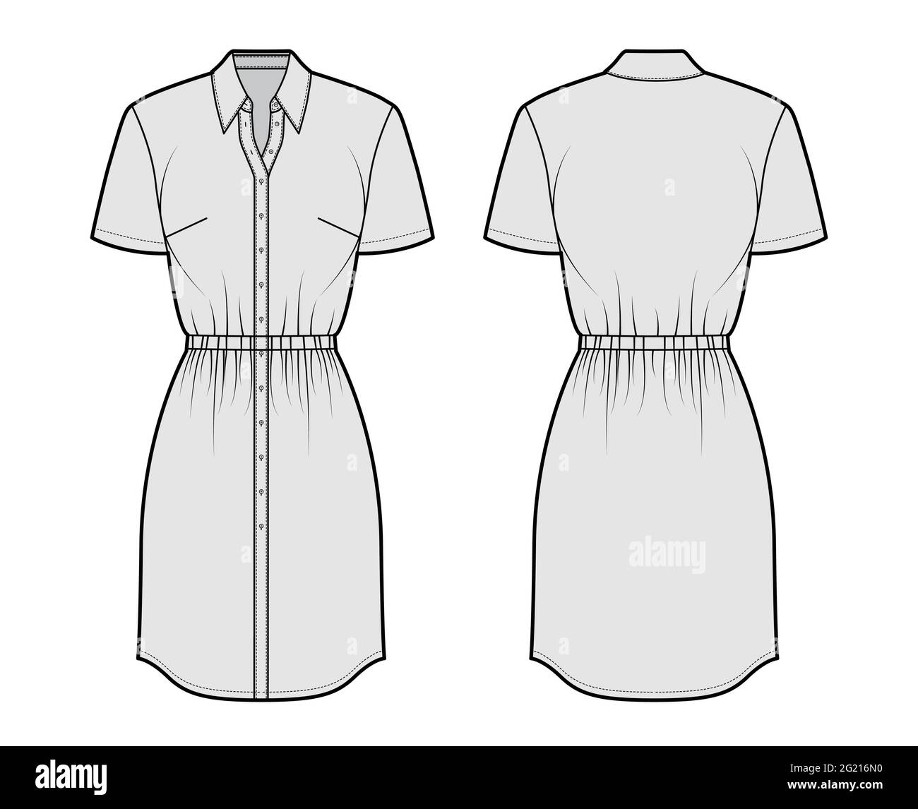 Dress shirt technical fashion illustration with gathered waist, short ...