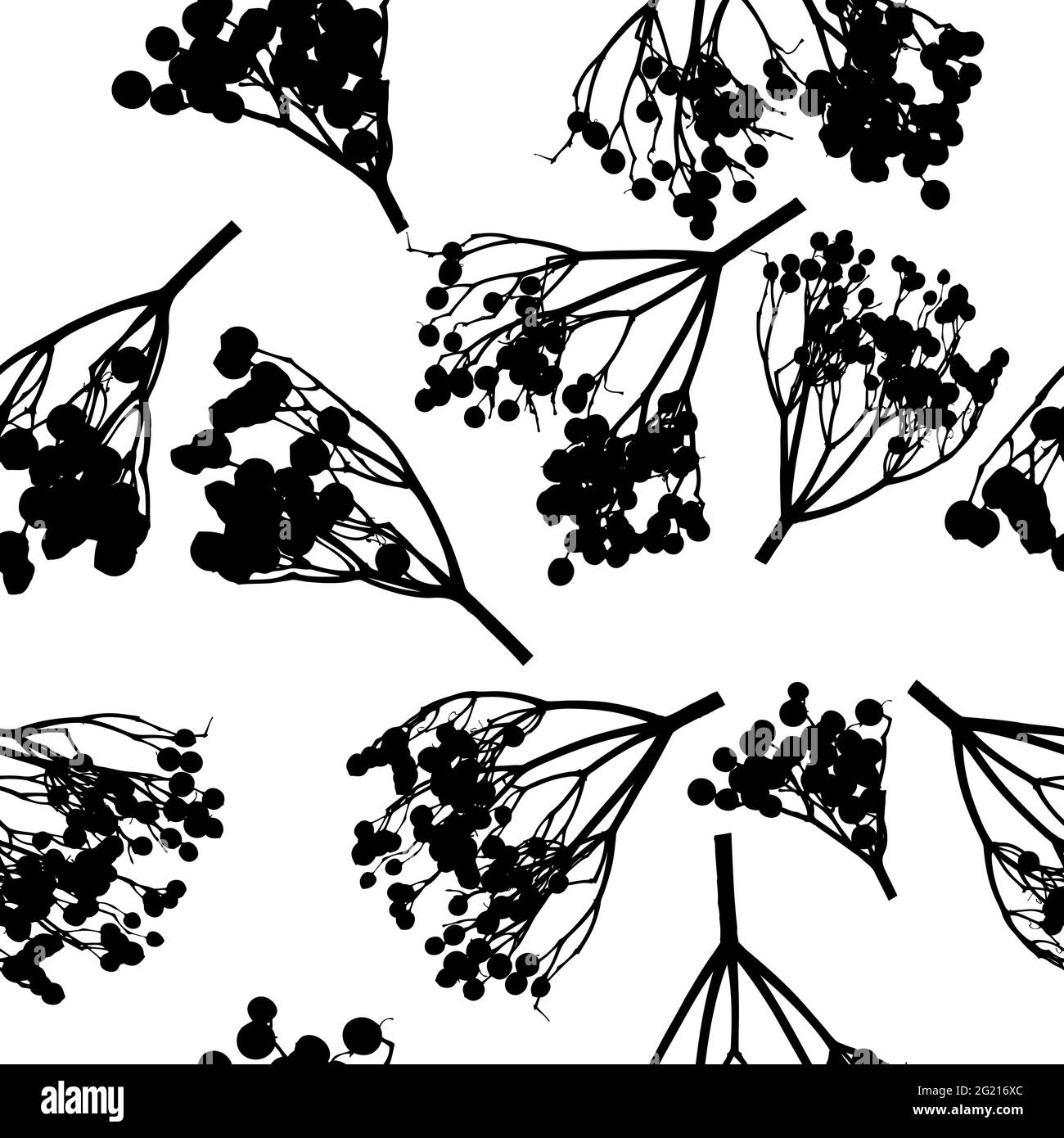 Twigs seamless pattern with berries. Monochrome print. Vector illustration Stock Vector