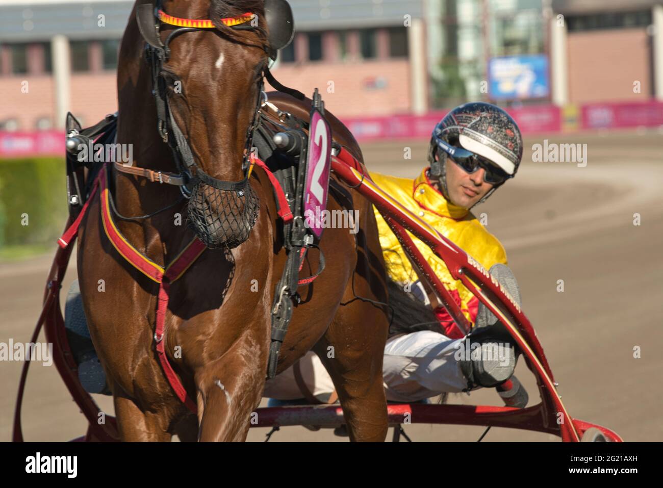 210530 Solvalla - Elitloppet GELATI CUT with driver Gabriele Gelormini trotting event at Solvalla track in Stockholm Sweden. High quality photo Stock Photo