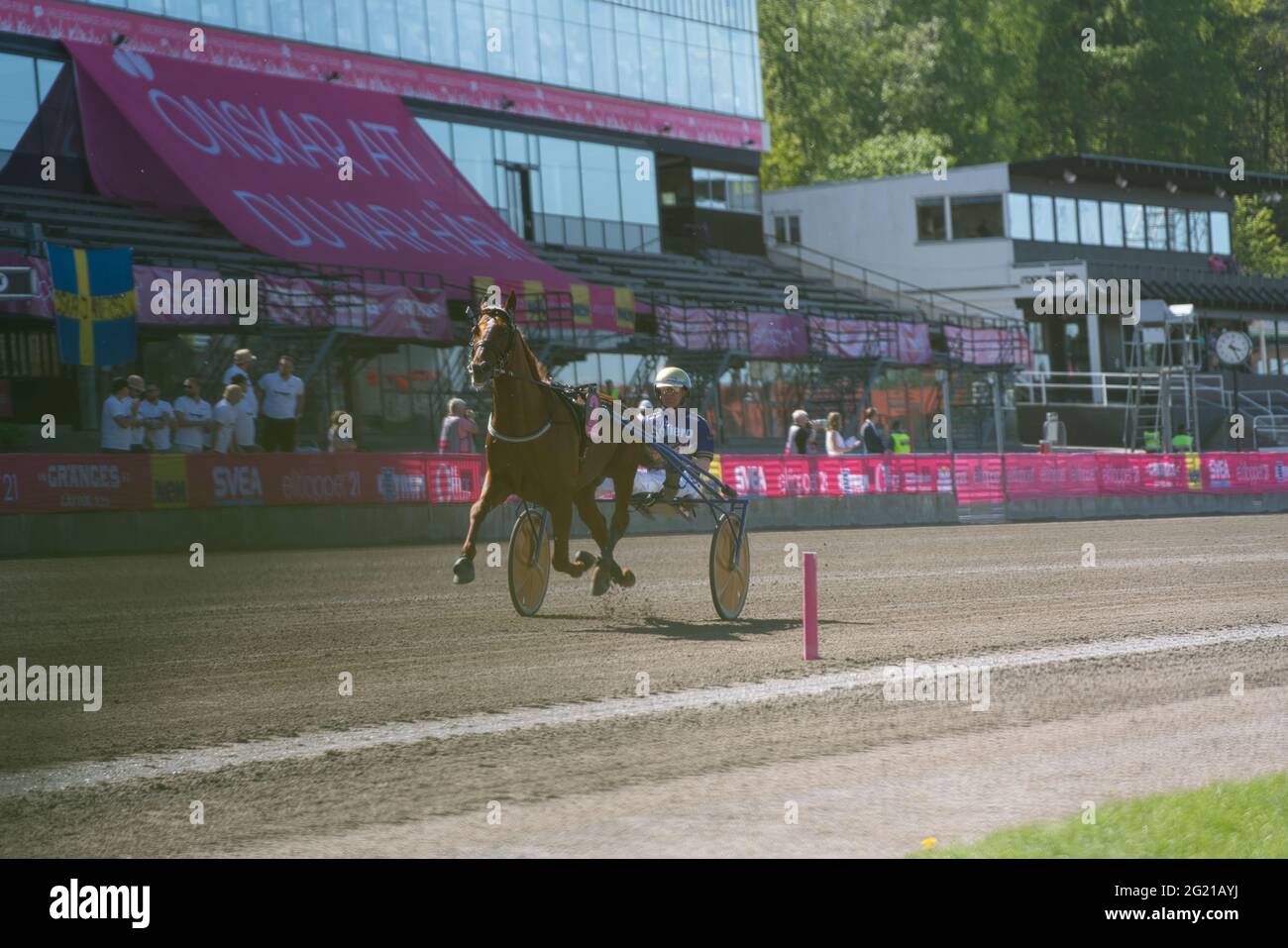 210530 Solvalla - Elitloppet GELATI CUT with driver Gabriele Gelormini trotting event at Solvalla track in Stockholm Sweden. High quality photo Stock Photo
