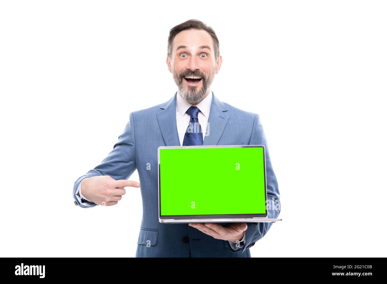 presentation on computer. office manager ready for video conference. Stock Photo