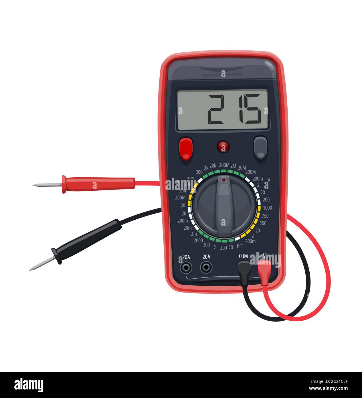 Cartoon multimeter electrical equipment, vector test of voltage