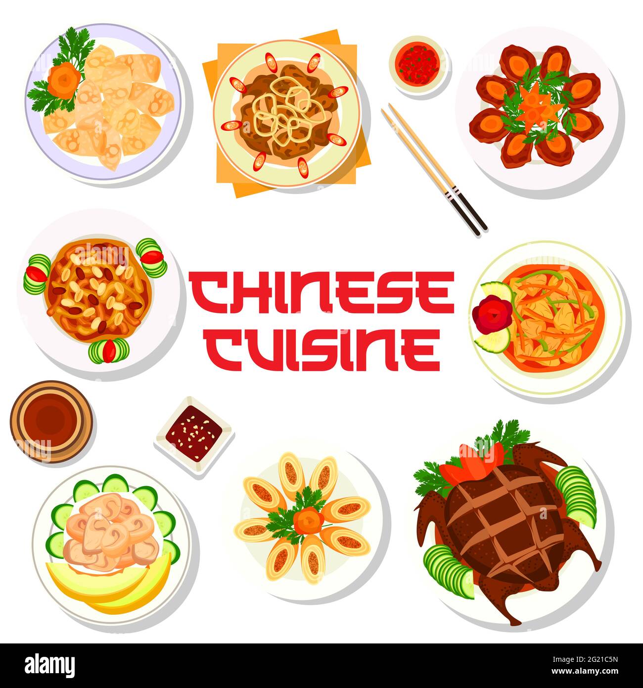 Chinese cuisine food menu with Asian dishes and plates, vector