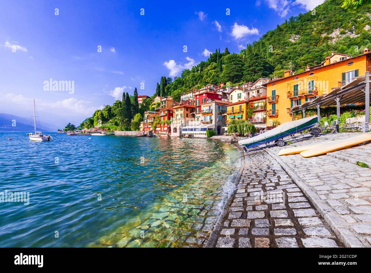 Varenna, Lake Como - Beautiful village Lago coastline in Lombardy must visit background of Italy. Stock Photo