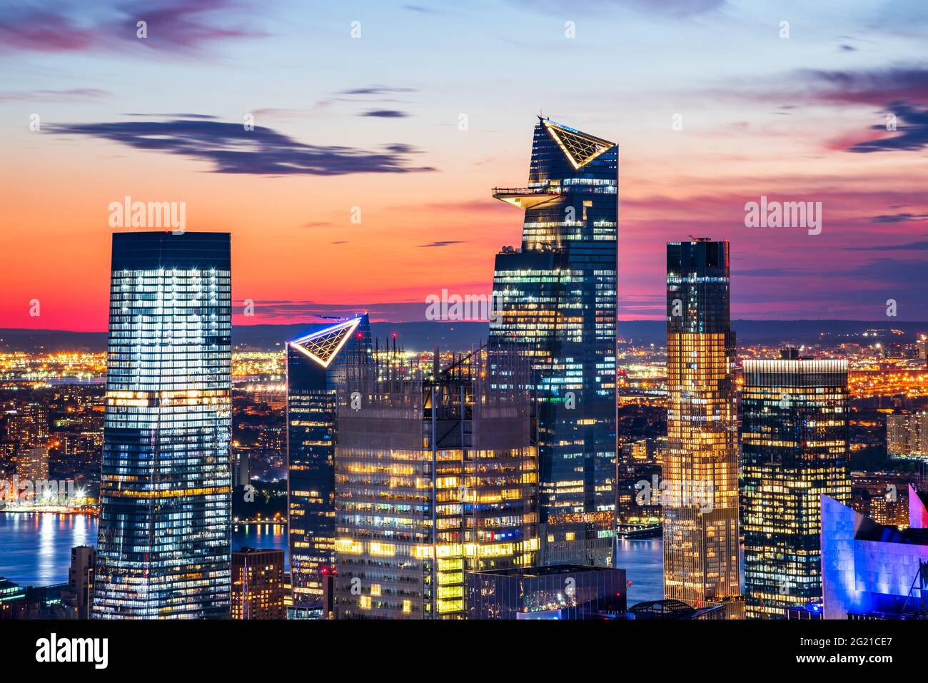 New York City, USA - Colorful sunset with Manhattan skyline, Big Apple in United States of America. Stock Photo