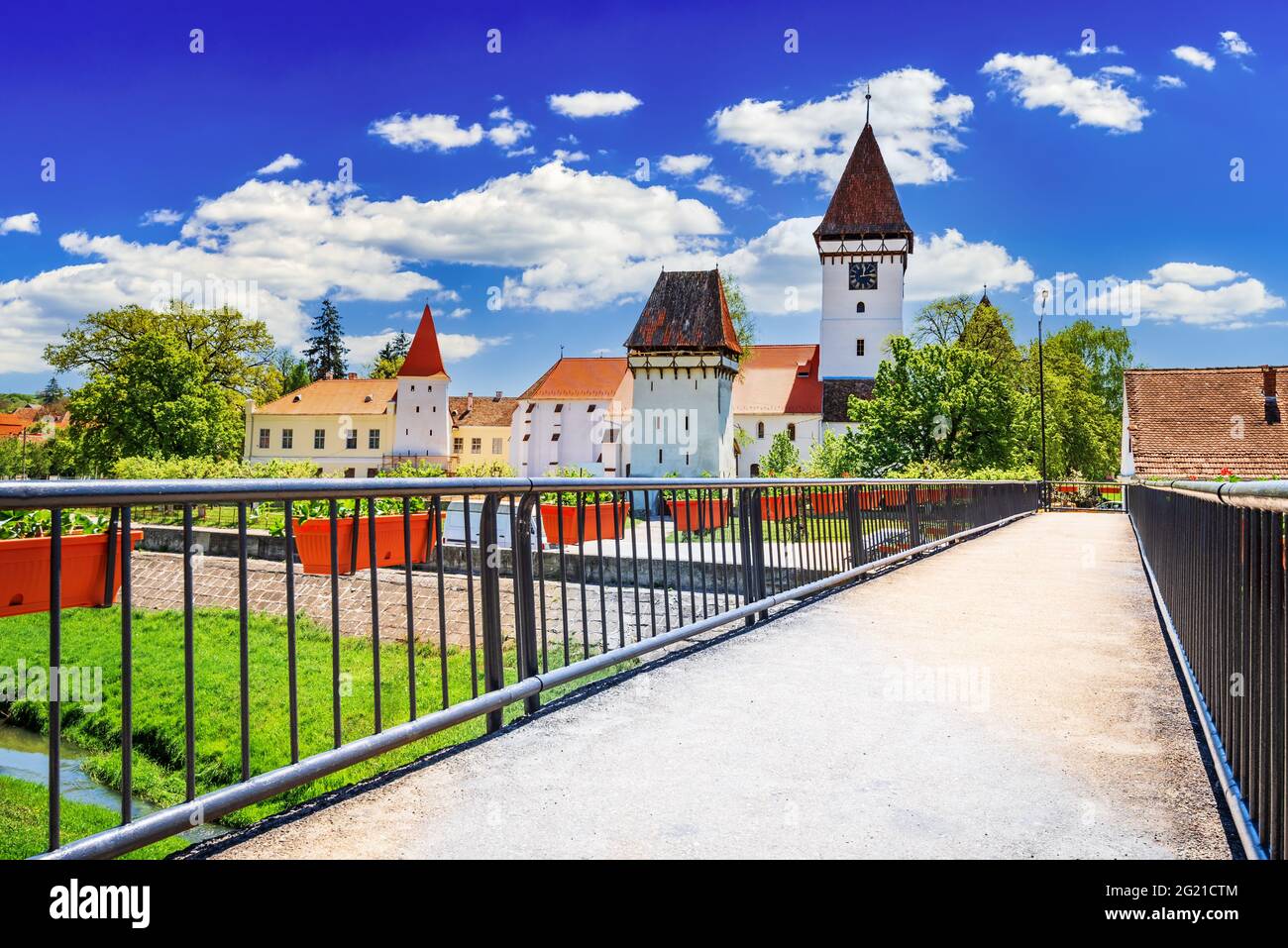 Agnita, Transylvania in Romania. Medieval Saxon church in Eastern Europe, german european heritage. Stock Photo