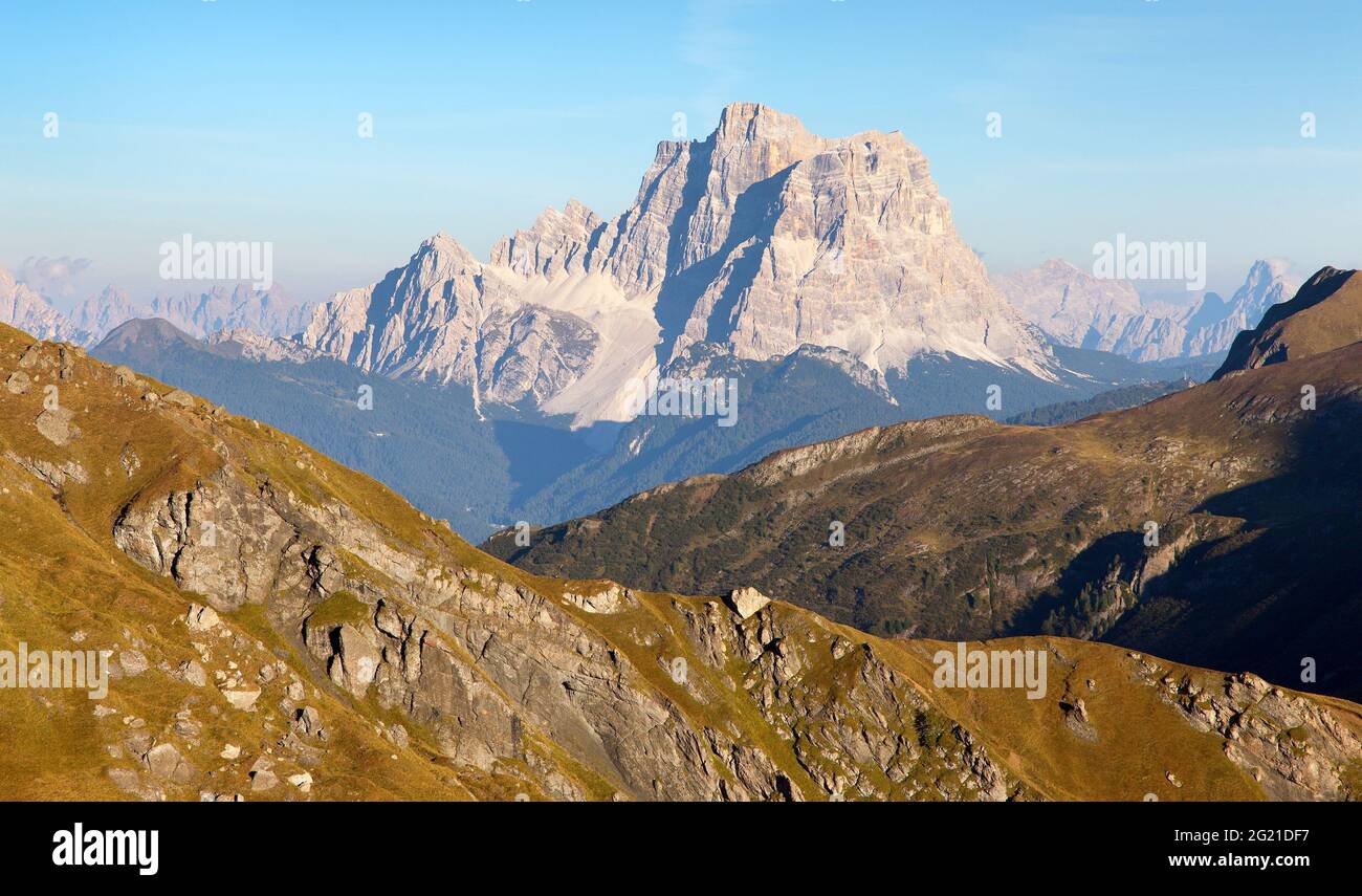 Evening view of  mount Pelmo, South Tirol, Alps Dolomites mountains, Italy Stock Photo
