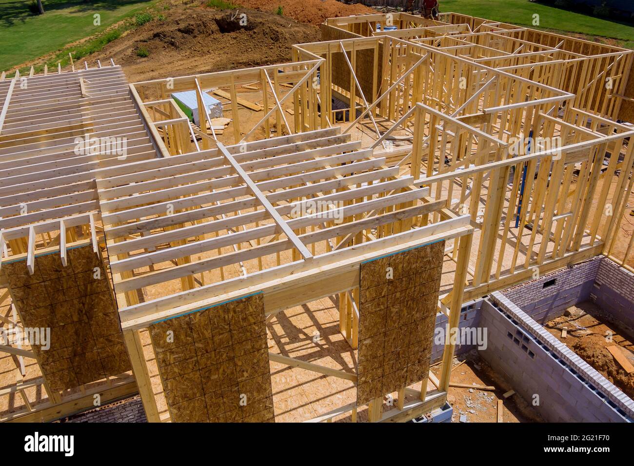 View beam framing unfinished of a apartment residential construction ...