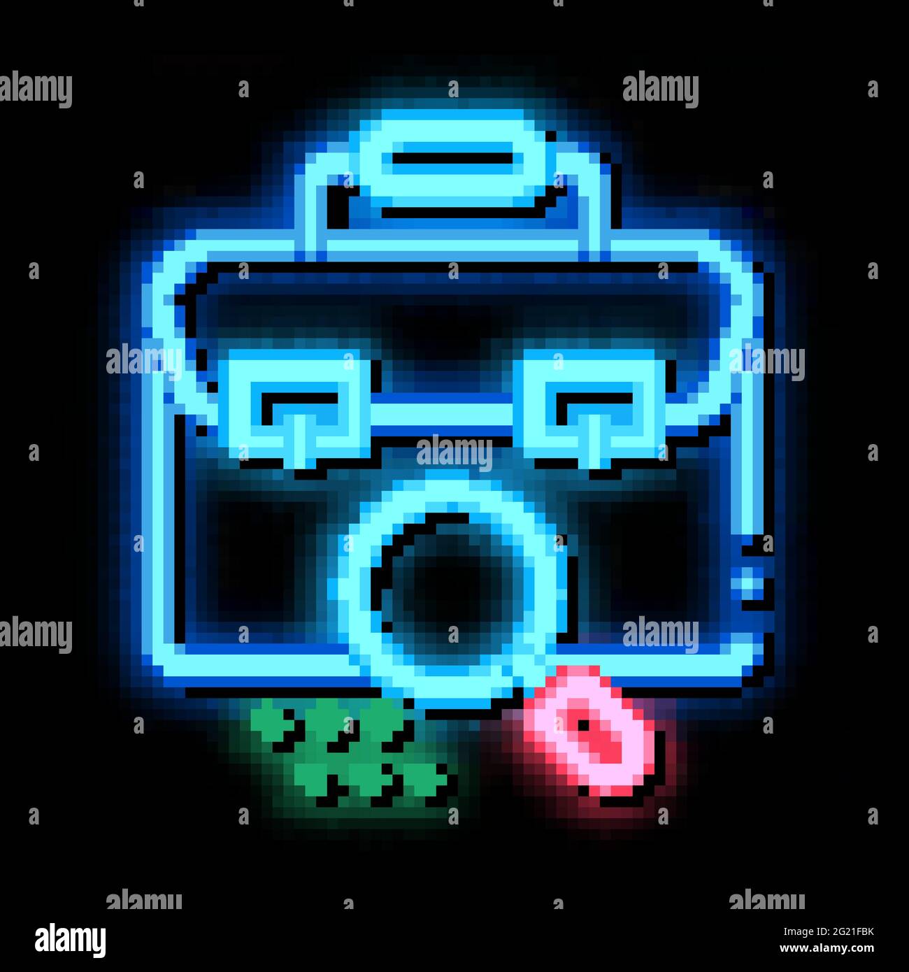 briefcase bag check neon glow icon illustration Stock Vector