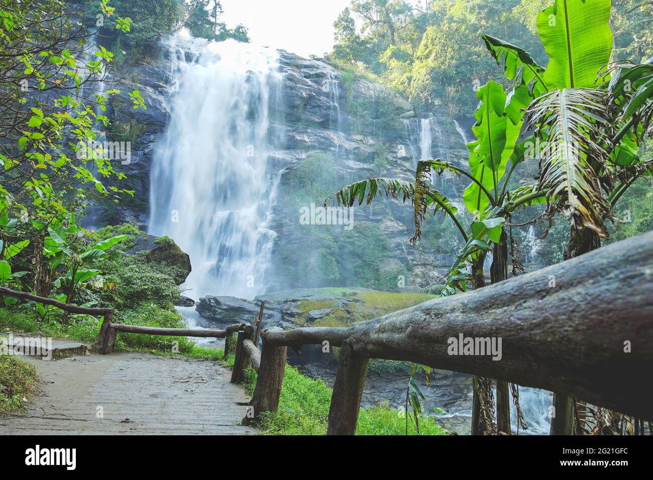 Wachirathan Waterfall at Doi Inthanon National Park in Mae Chaem district, Chiang Mai province, Thailand. Stock Photo