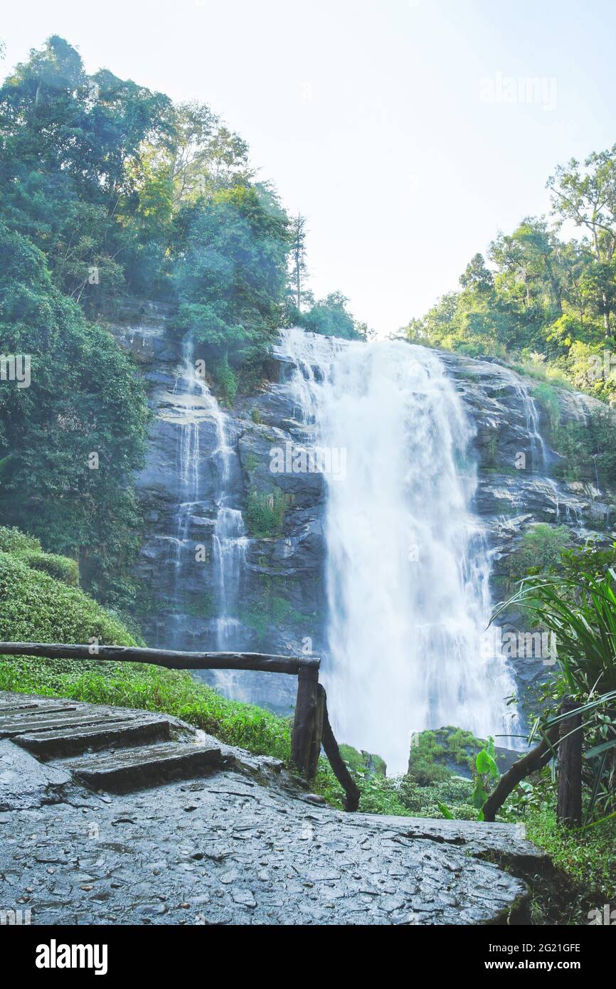 Wachirathan Waterfall at Doi Inthanon National Park in Mae Chaem district, Chiang Mai province, Thailand. Stock Photo