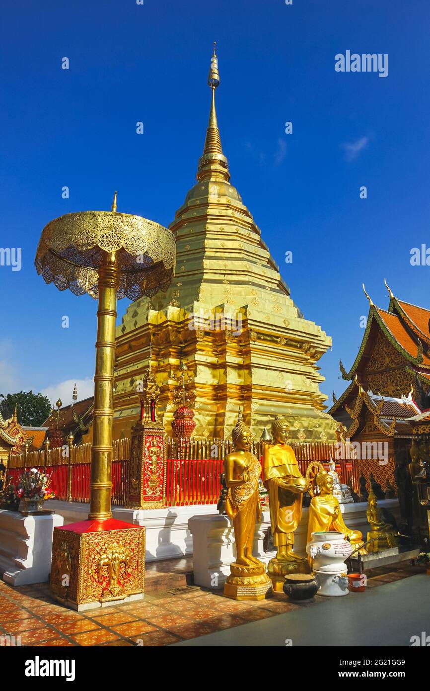The world famous pagoda Phra That Doi Suthep in Chiang Mai province, Thailand. Stock Photo
