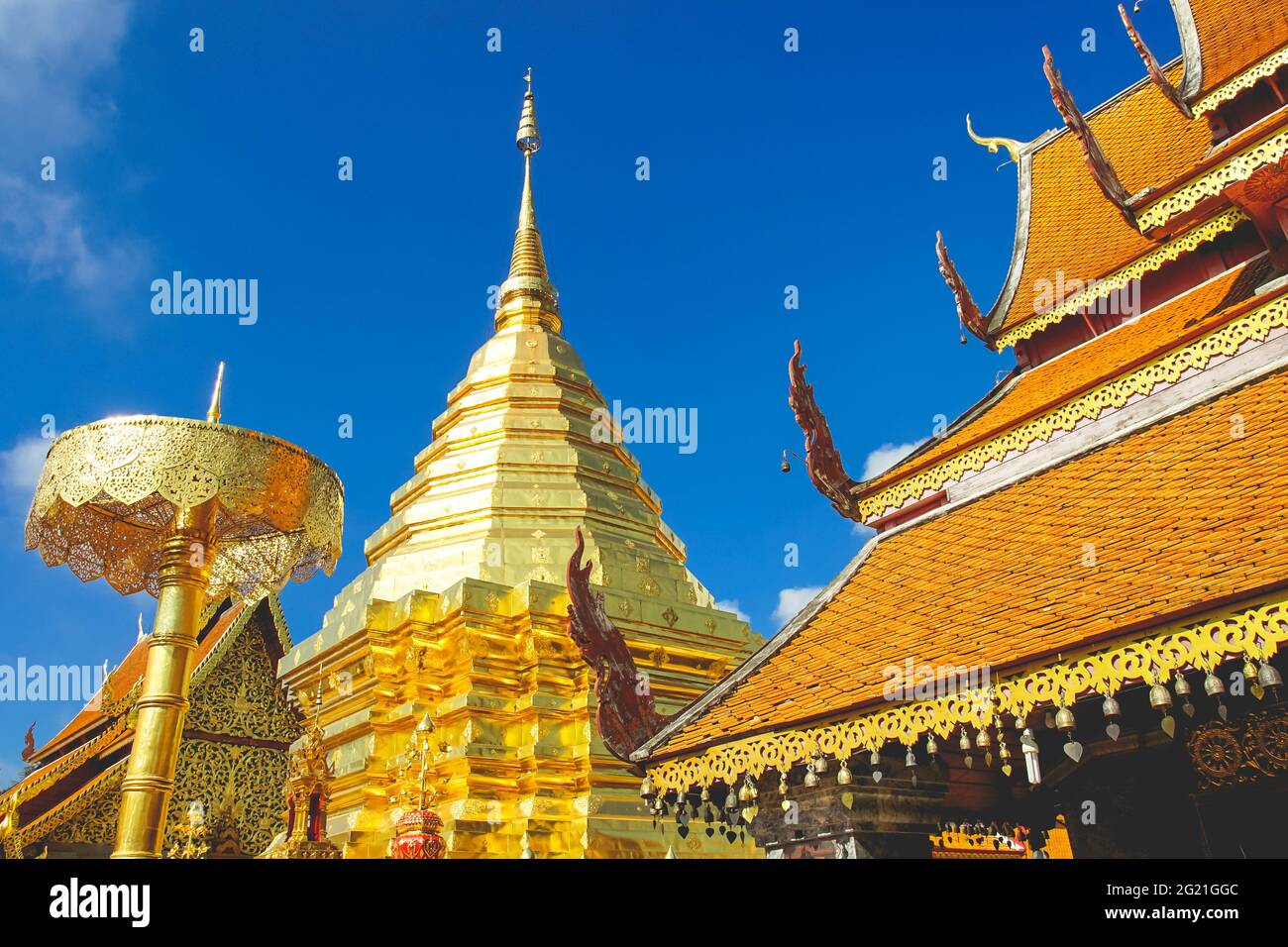 The world famous pagoda Phra That Doi Suthep in Chiang Mai province, Thailand. Stock Photo