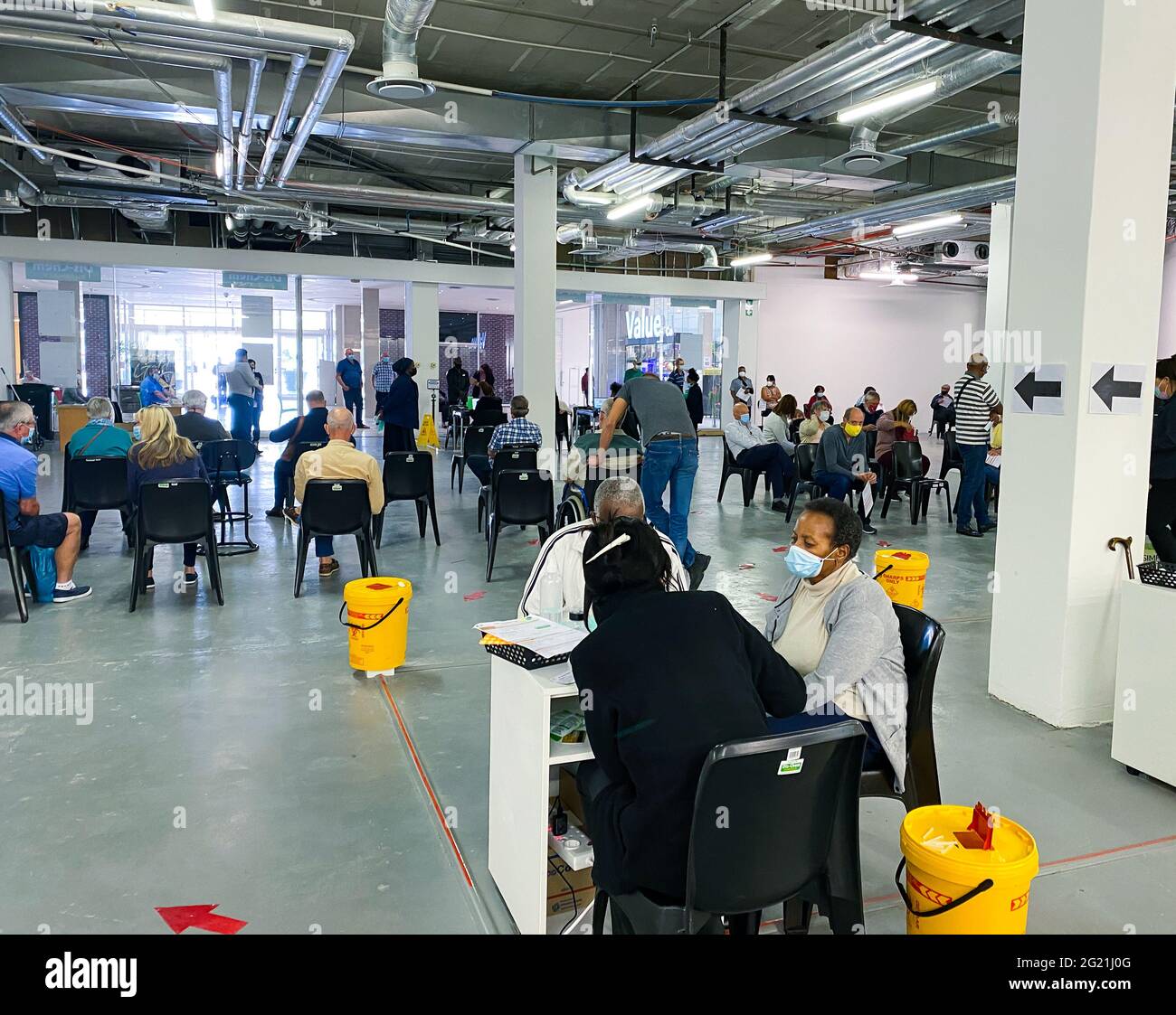 CAPE TOWN, SOUTH AFRICA - Jun 07, 2021: People waiting to receive their Pfizer vaccination shot in Cape Town South Africa. South Africa started to vac Stock Photo