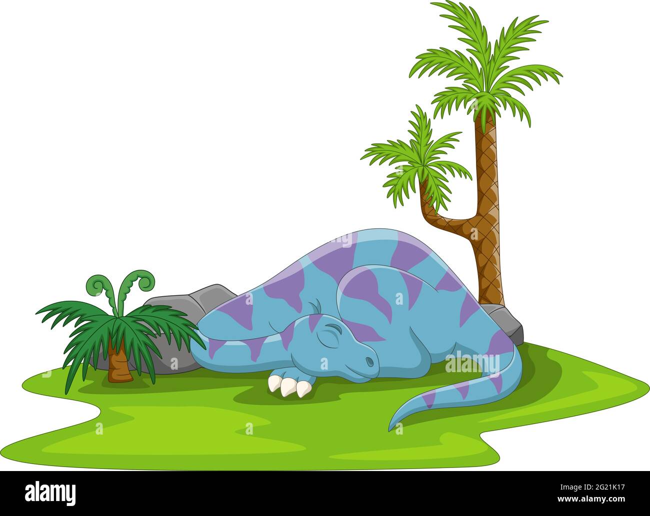Cartoon funny blue dinosaur sleeping Stock Vector