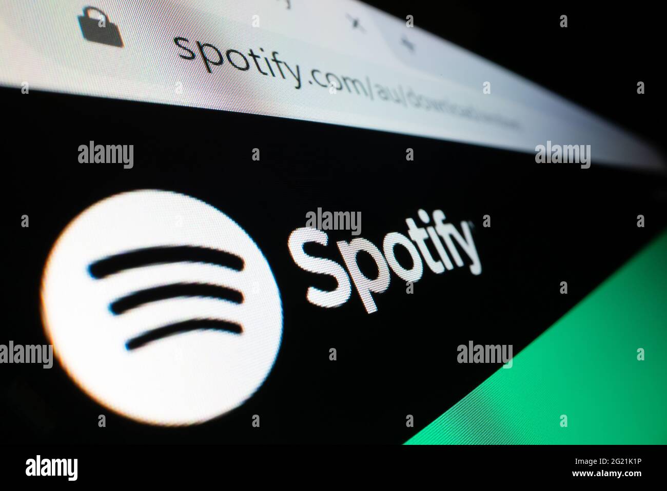 Close-up view of Spotify logo on its website Stock Photo