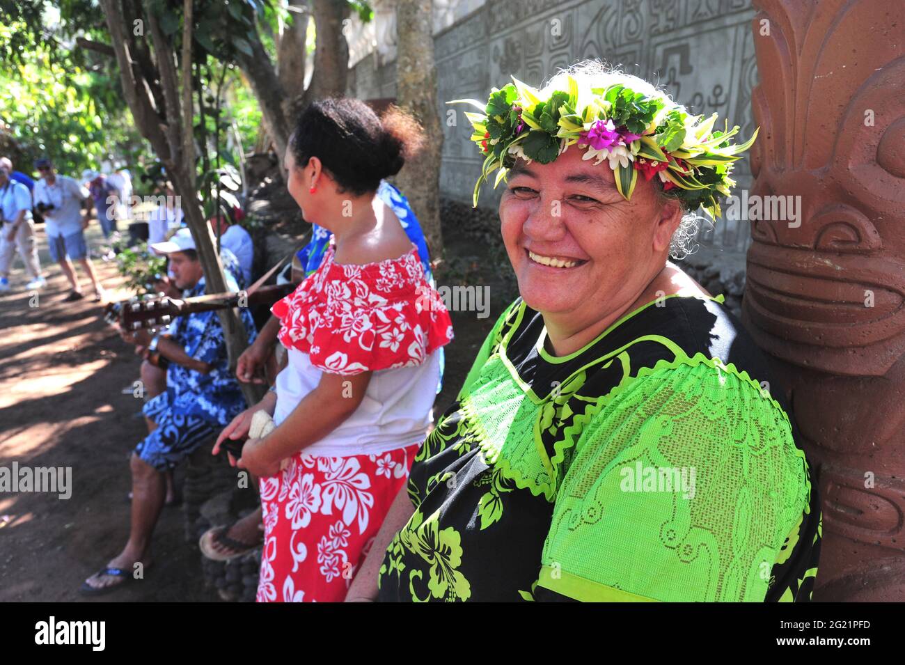 FRENCH POLYNESIA. MARQUESAS ISLANDS. ISLAND OF UA HUKA. THE VILLAGE OF ...