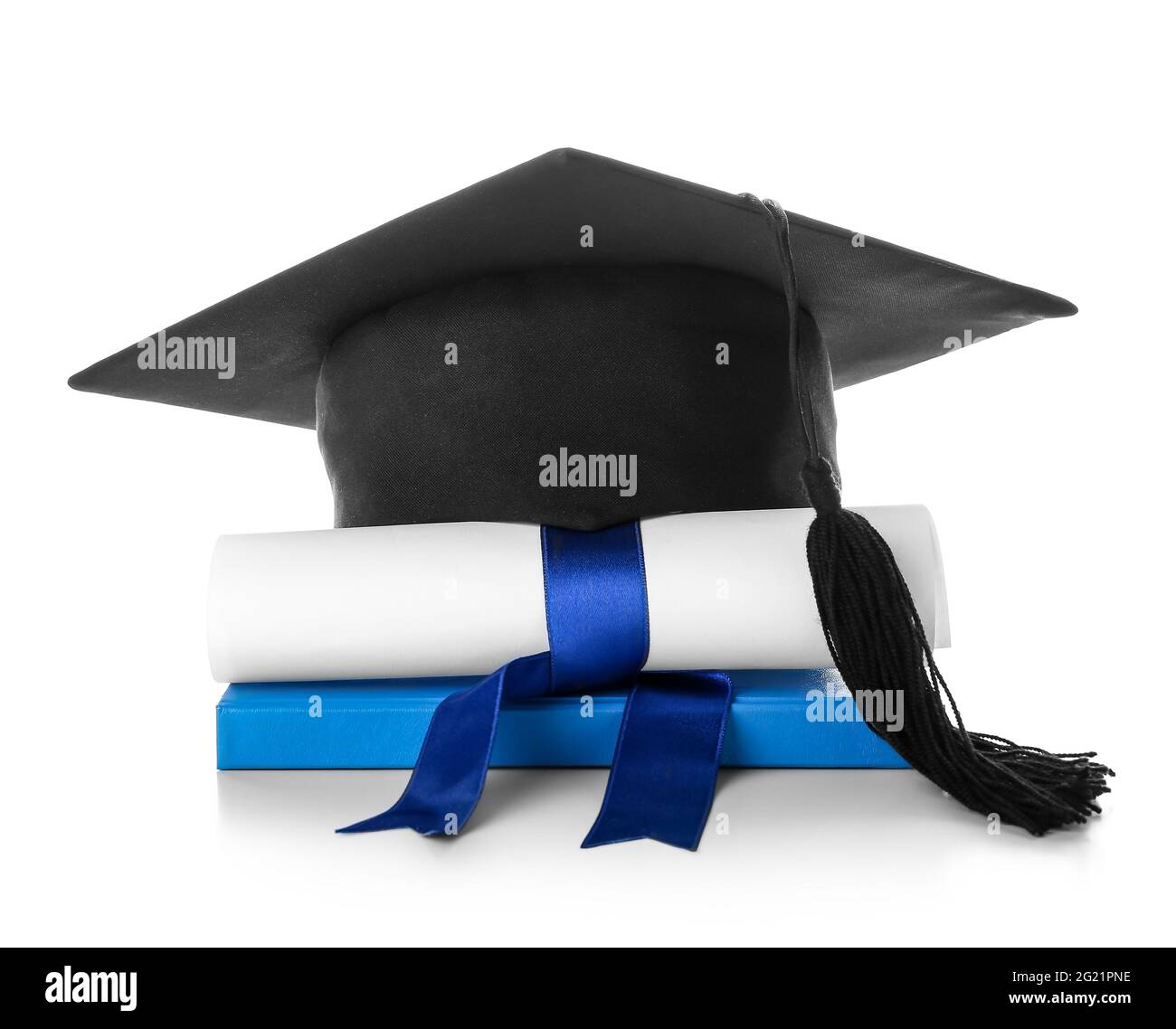 Graduation hat with diploma on white background Stock Photo - Alamy