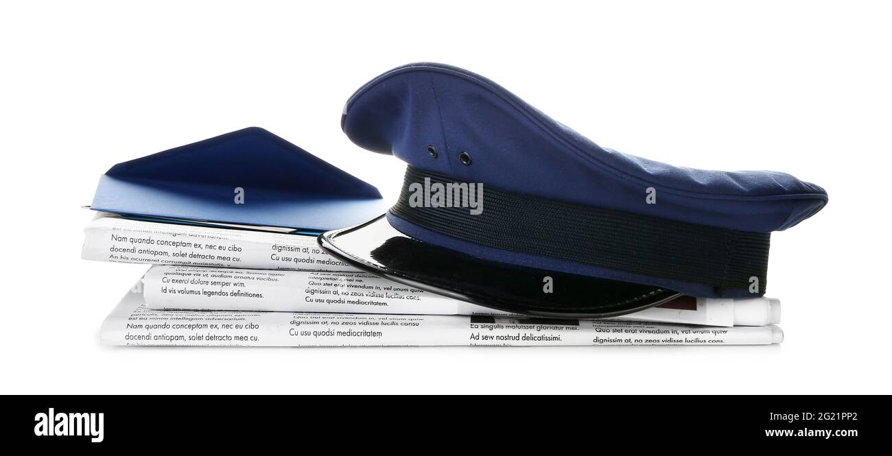 Postman's hat on white background Stock Photo Alamy