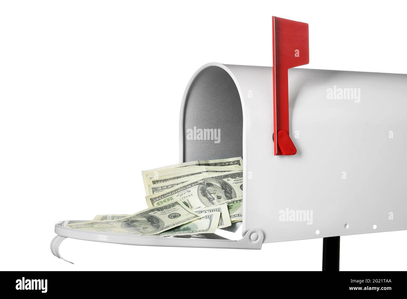 Mail box with money on white background Stock Photo Alamy
