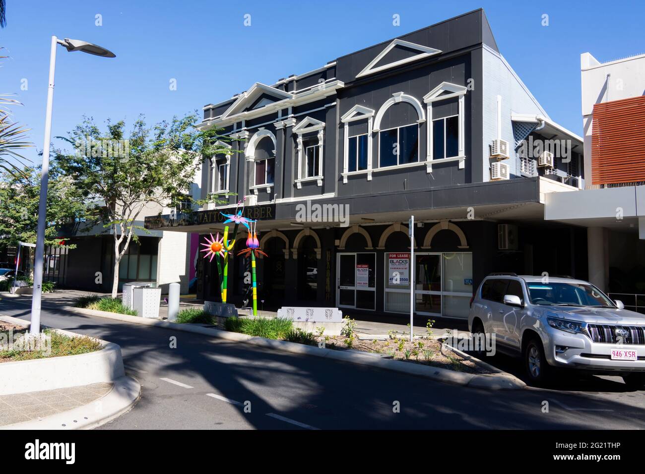 The old Daily Mercury building, a fine example of  interwar free classical architecture, is in the city heart of Mackay, Queensland, Australia. Stock Photo