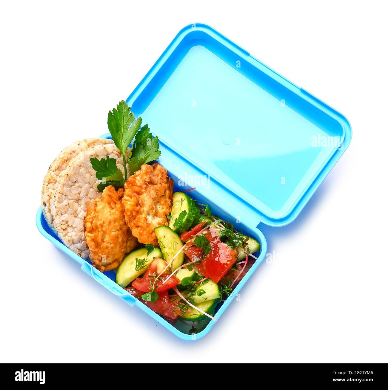 Lunch box with tasty food on white background Stock Photo - Alamy