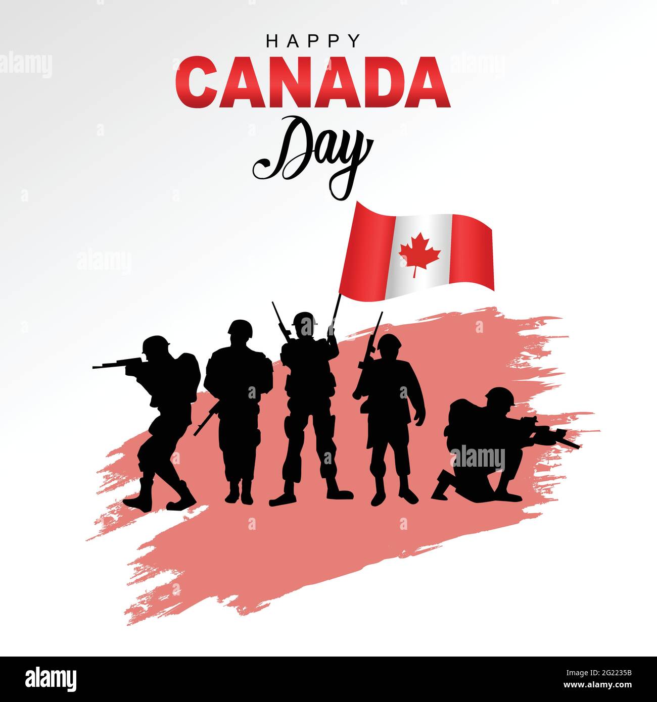 happy Canada day. vector illustration of Canadian army with flag. white background Stock Vector