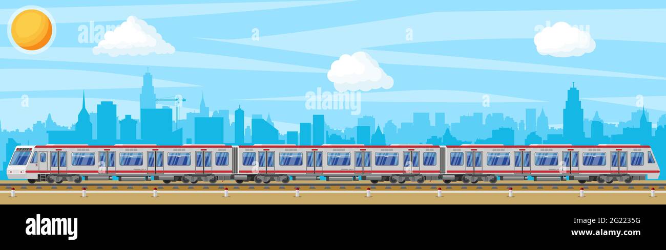 High Speed Train and Landscape With Cityscape. Stock Vector