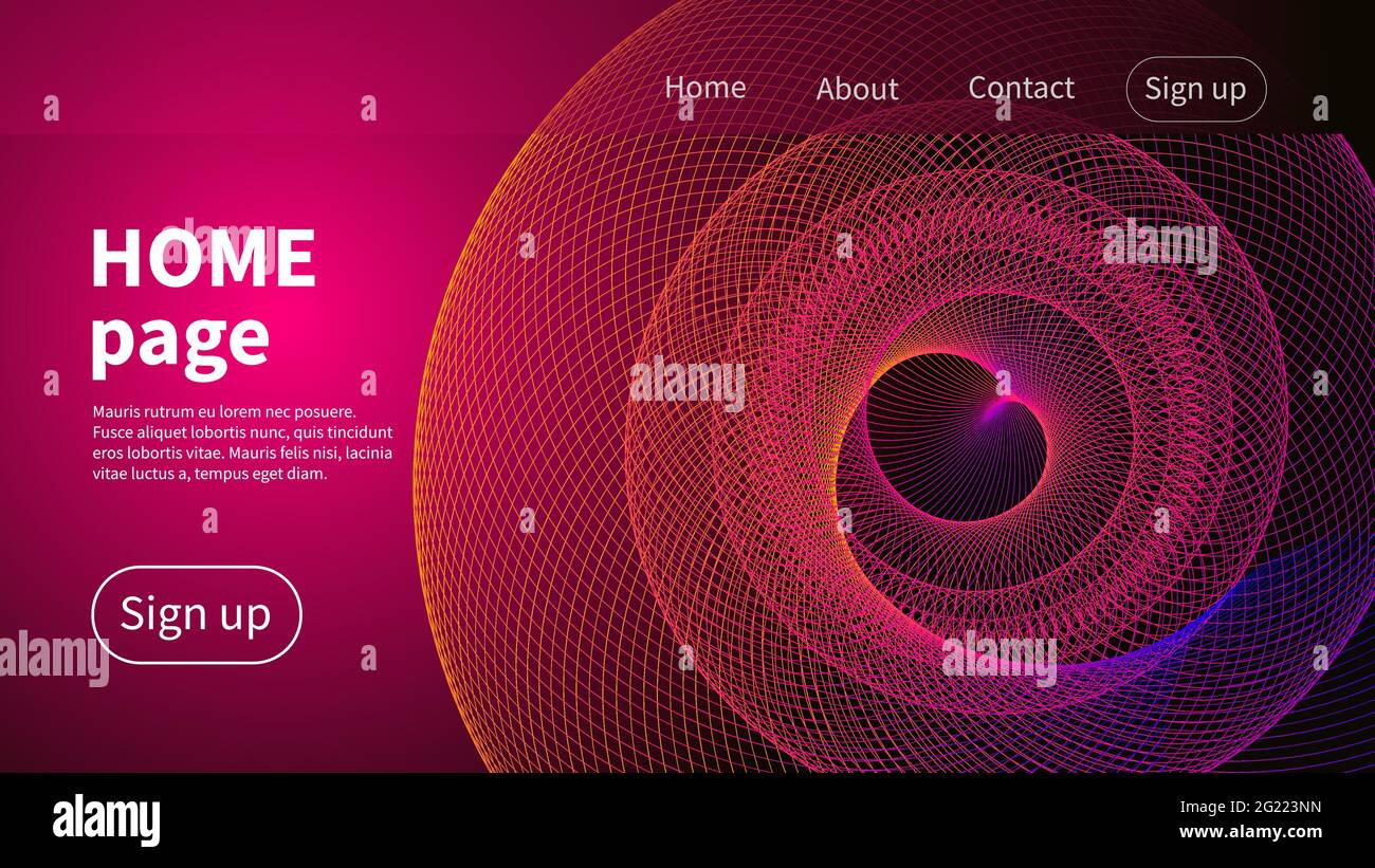 Website page with  gradient and spiral. Abstract color technology background for web design Stock Vector