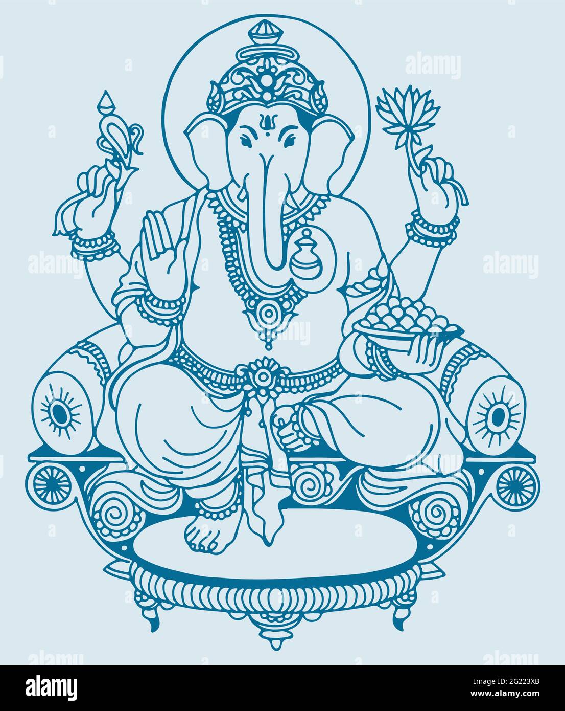 Drawing or sketch of Lord Ganesha isolated on a light-blue ...