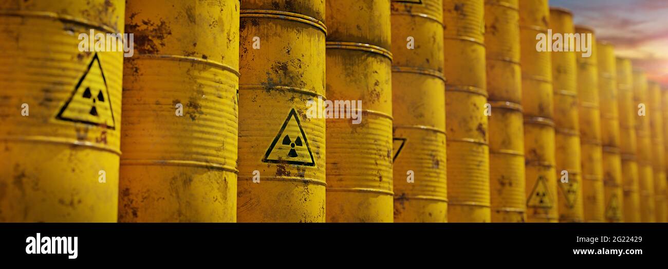 radioactive waste in barrels, nuclear waste repository Stock Photo