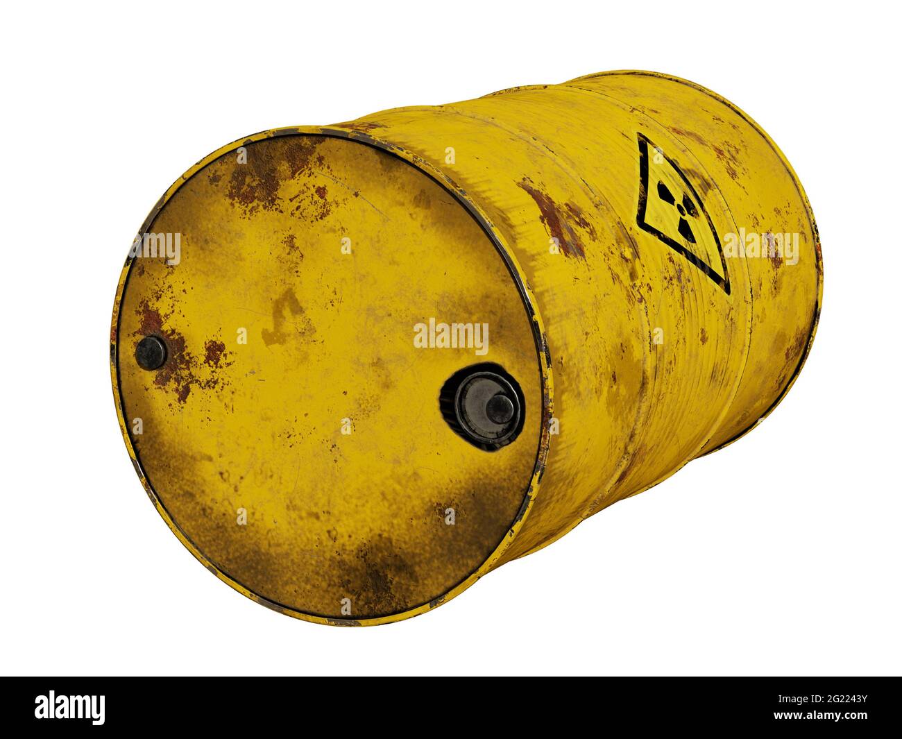 radioactive waste in barrel, isolated on white background Stock Photo
