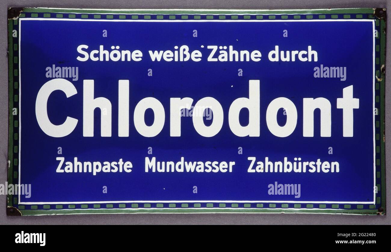 advertising, dental care, promotional sign for Chlorodont, circa 1910, ADDITIONAL-RIGHTS-CLEARANCE-INFO-NOT-AVAILABLE Stock Photo