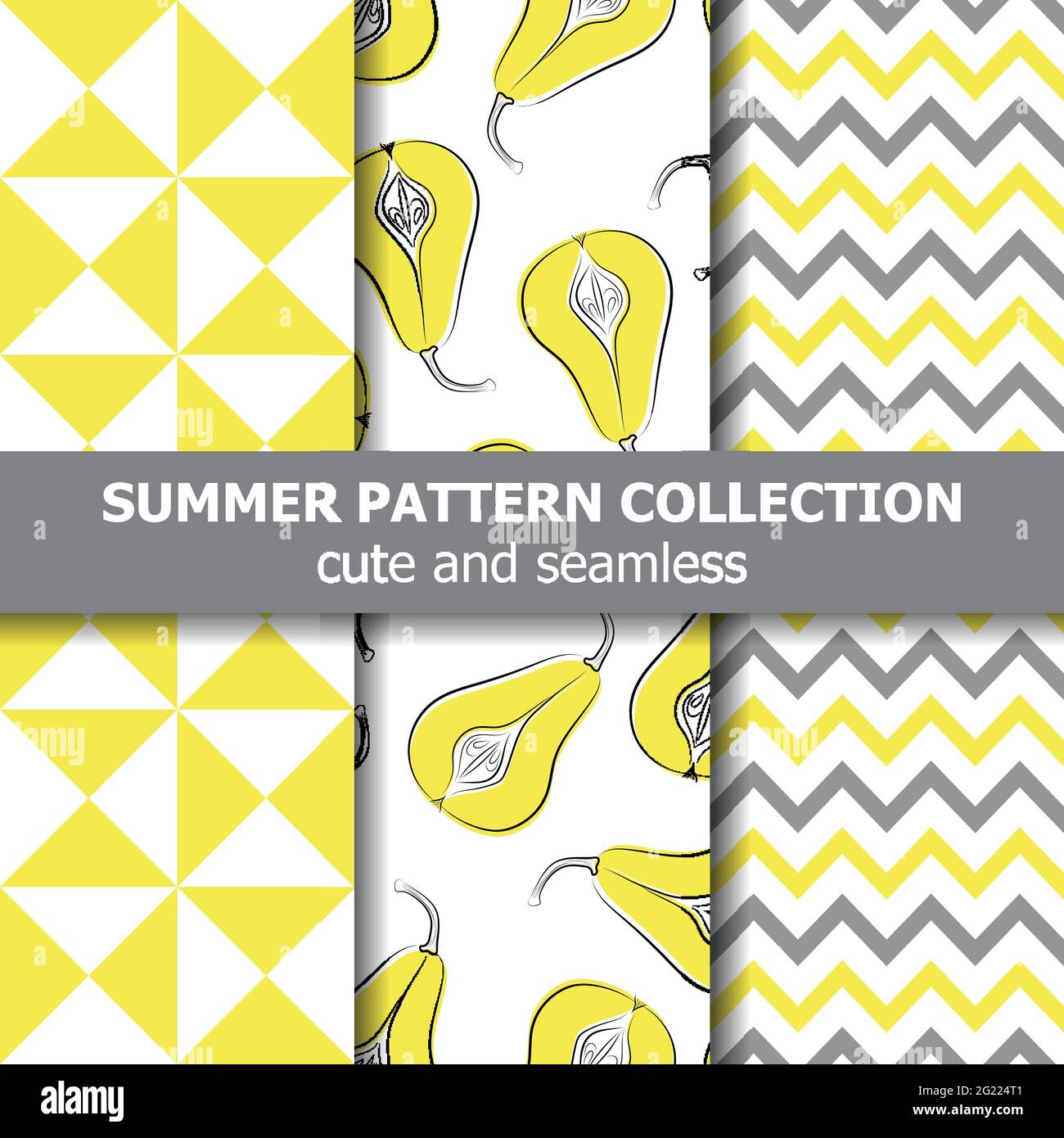 Delicious summer pattern collection. Pears theme. Summer banner. Vector. Stock Vector