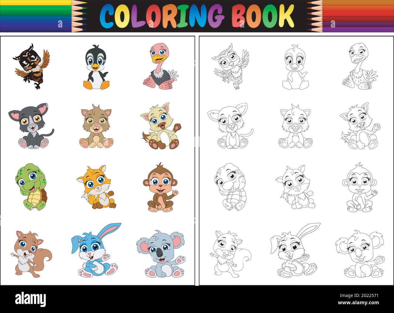 Coloring book with animals cartoon collection Stock Vector Image & Art