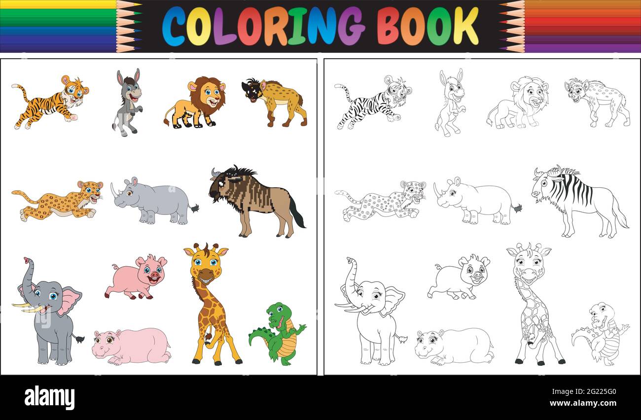 Coloring book with wild animals collection Stock Vector Image ...