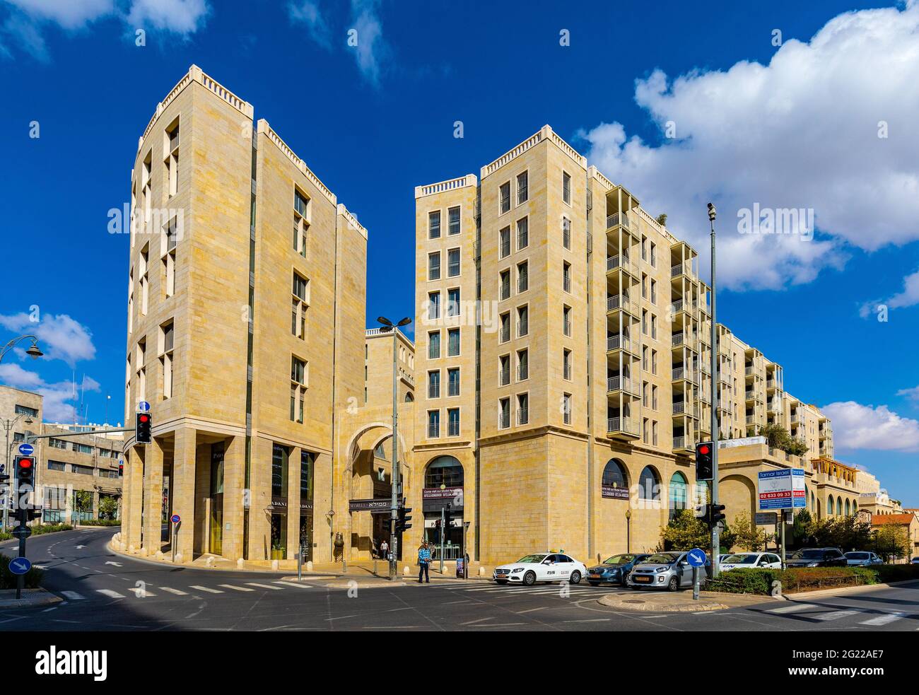 Jerusalem, Israel - October 14, 2017: Mamilla quarter exclusive residential and commercial complex at Ha-Mekhes Square and Yitshak Kariv street near h Stock Photo