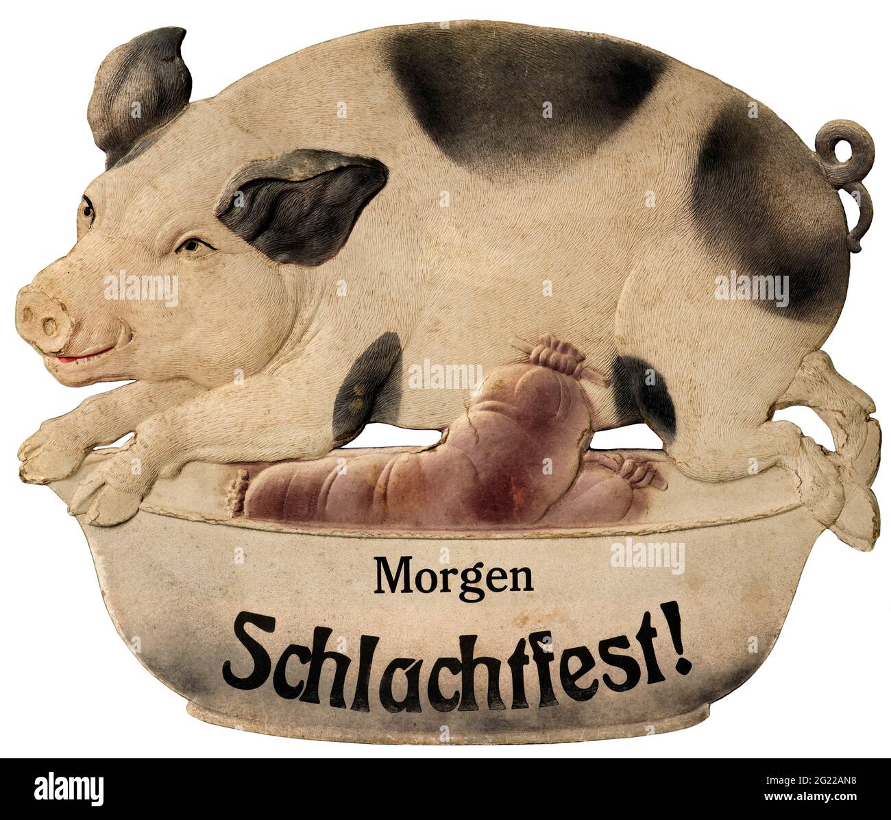 agriculture, 'Morgen Schlachtfest' (Tomorrow slaughtering day), cardboard sign, Germany, circa 1910, ADDITIONAL-RIGHTS-CLEARANCE-INFO-NOT-AVAILABLE Stock Photo
